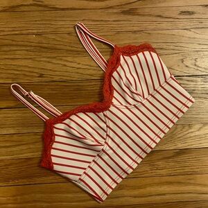 Opening Ceremony striped lace trim crop corset tank